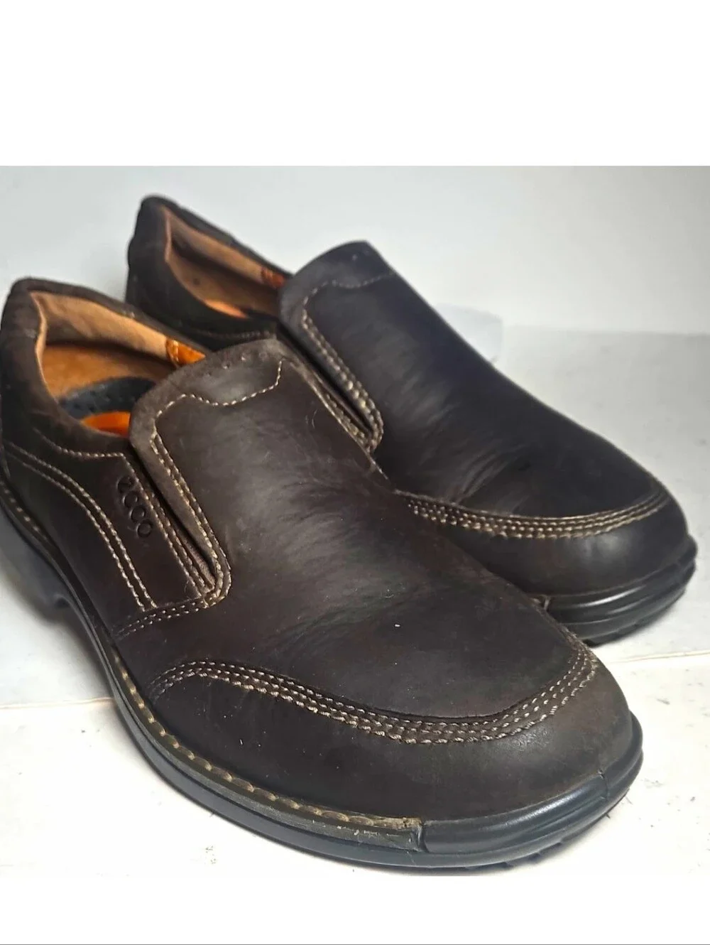 ECCO Fusion II Mens Sz10 Brown Leather Slip On Loafers Casual Moc Toe Shoe 44[8C